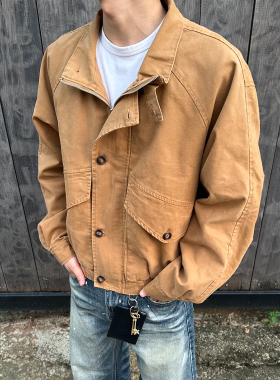 MAISTEP秋冬美式vintage廓形立领短款夹克男痞帅宽松休闲重磅外套