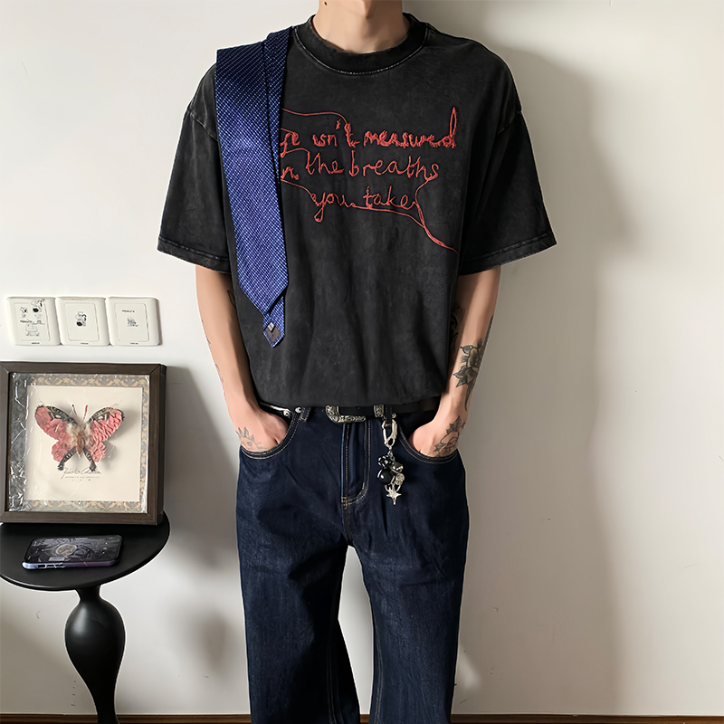 0204MAISTEP做旧字母刺绣短袖