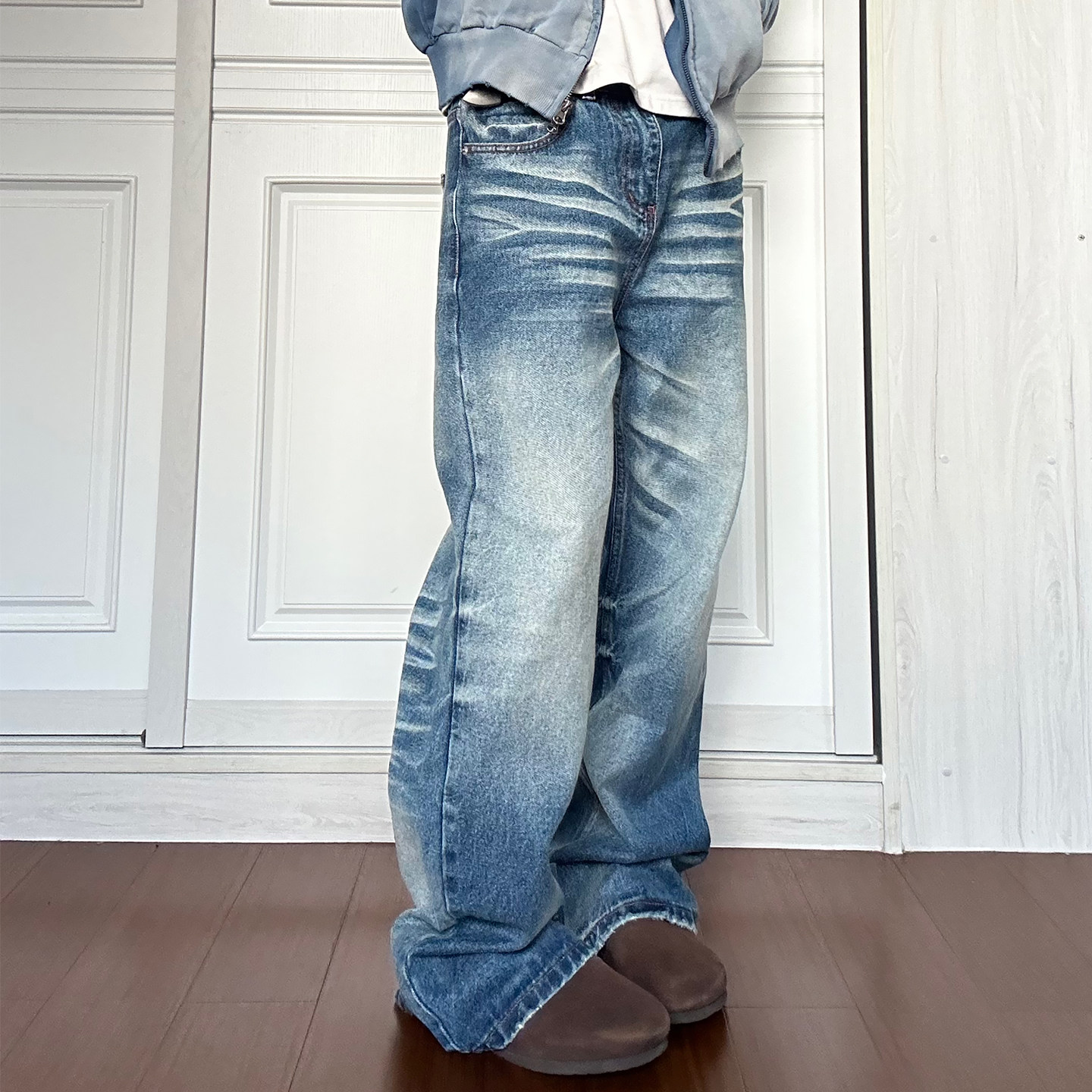 MAISTEP 美式复古蓝色水洗猫须直筒牛仔裤男设计感cleanfit裤子潮,男装,牛仔裤,淘宝优惠券,粉丝福利购,淘宝优惠卷