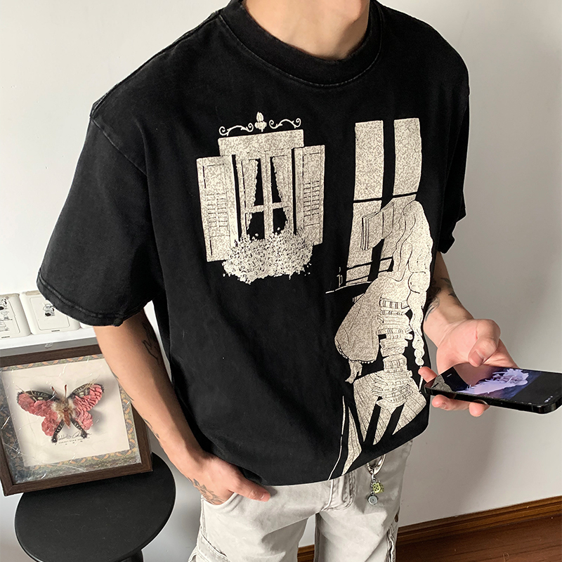 0204MAISTEP插画印花水洗短袖