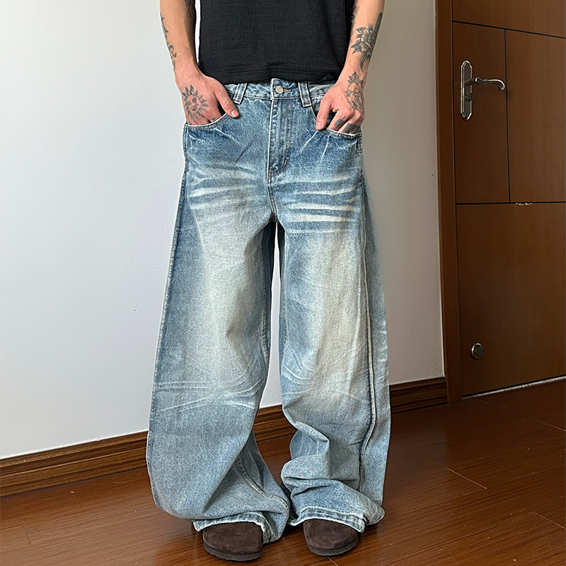 0204MAISTEP水洗做旧弯刀牛仔裤