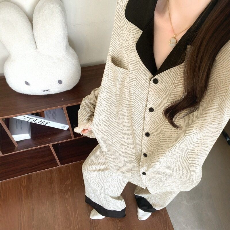 复古条纹流苏纯棉睡衣套装女款春秋2026新款高级感长袖家居服春季