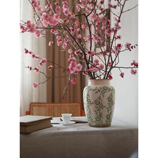 青花瓷覆古陶瓷花瓶摆件客厅鲜花插花陶罐轻奢高级感新中式装饰品