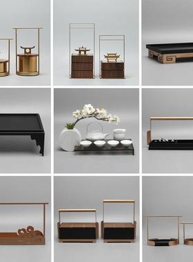 现代新中式金属提篮摆设托盘铁艺摆件底座家居客厅茶几提盒装饰品