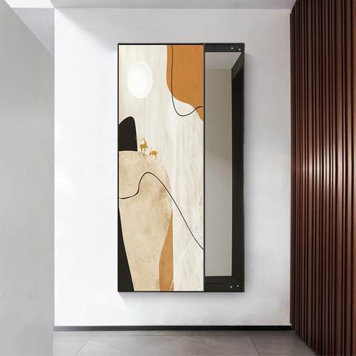 抽象全身镜走廊隐藏现代玄关镜子推拉北欧风穿衣镜装饰画客厅轻奢