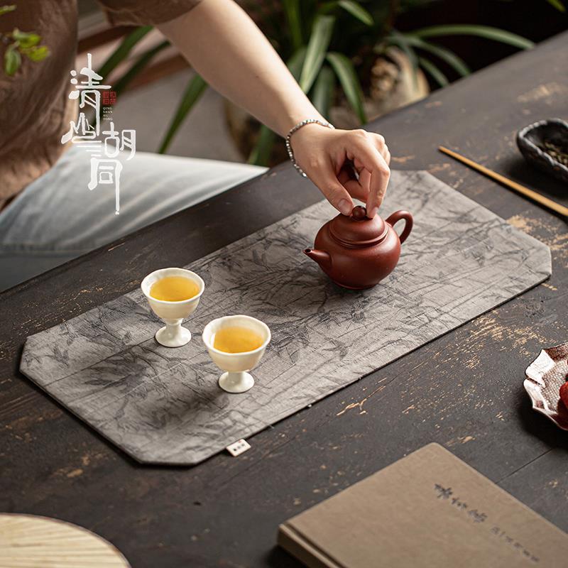 可水洗禅意双面茶桌干泡席茶道配件织锦中国风茶席方形桌垫防烫布
