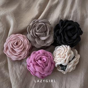 5色 法式浪漫玫瑰花卷边抓夹Caro同款精致发抓后脑勺鲨鱼夹子ins