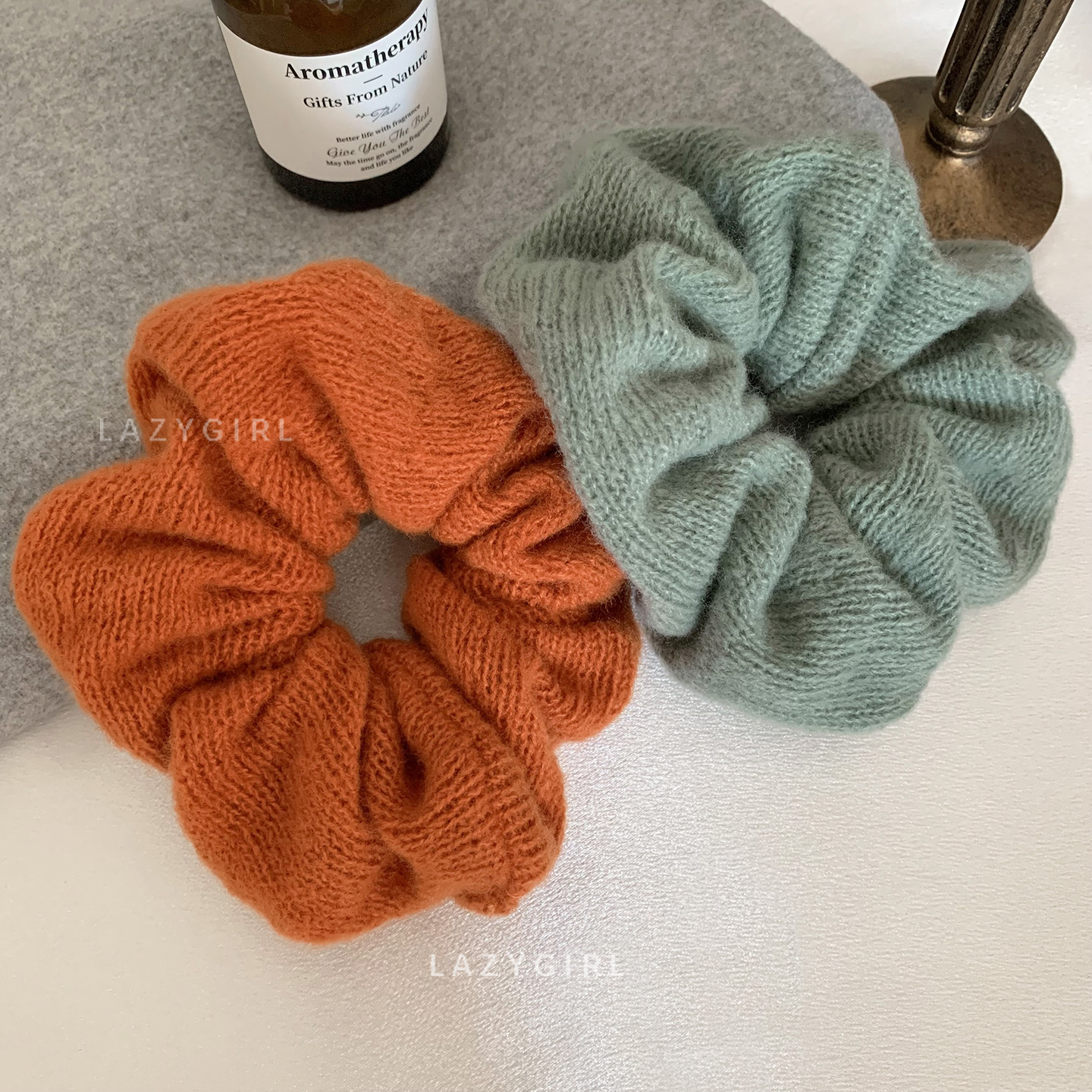 落叶橘~南瓜色毛线针织发圈ins新