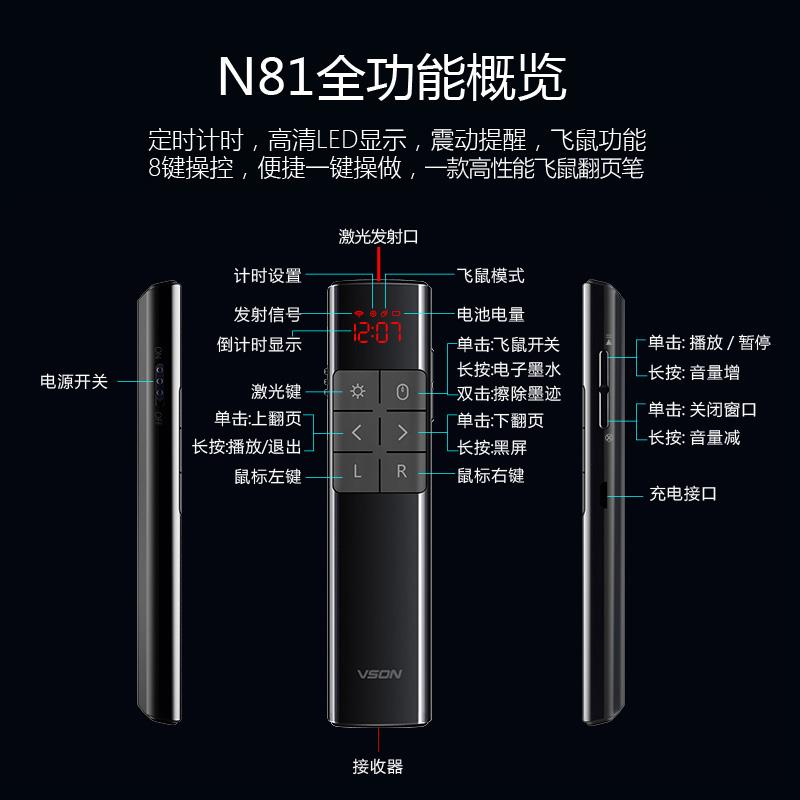 VSON N81 PPT翻页笔 y可充电款空中飞鼠遥控投影笔多媒体教师用