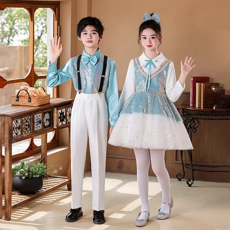 新款国庆儿童中小学生合唱服男女童礼服演出服表演朗诵比赛演出服