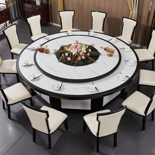 酒店电动餐桌大圆桌椅组q合旋转转盘饭店包厢火锅店15人20人新中