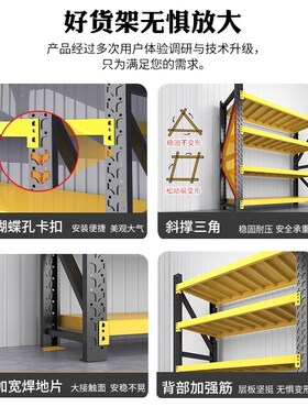 30cm宽重型黑黄色o多层置物架仓库落地货架家用阳台展示存放架超