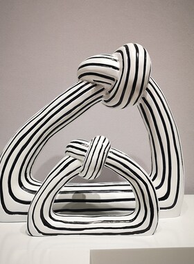 现代简约b摆件家居饰品创意条纹绳结样板房客厅玄关电视柜树脂摆