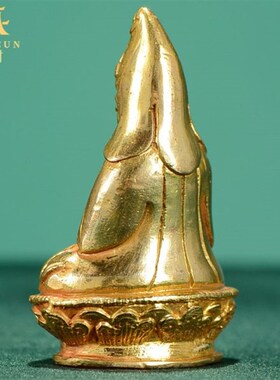 家居用品乐大佛藏村尼r泊尔金莲师手工随身摆件全铜全鎏铜像