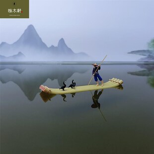 现货速发江南小船可漂浮s鱼缸水池假山流水摆件微缩饰品拍摄道具