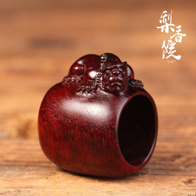 正宗印度小叶紫檀貔貅扳指戒指指环雕刻戒指瑞兽R红木手把件男送