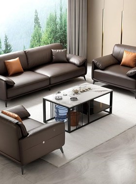 办室公沙发茶几组合222装简约现代会客套商务Q接待洽谈轻奢真皮三
