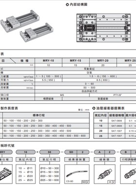 CHELIC气立可无杆气缸MRY10/15/20/z25-50-100-200-300-500-A2/B2