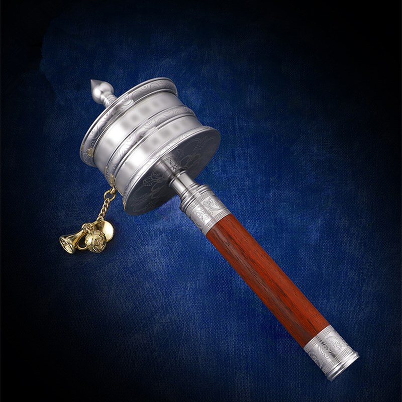 藏式手摇转e金筒转轮铝制吉祥激光雕花工艺品摆件圣大手持转动桶