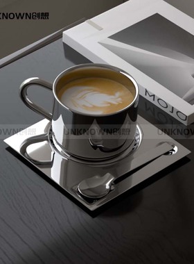 ins风不锈钢咖啡杯碟套装轻奢马克杯工业风冰美式拿铁咖啡店杯子