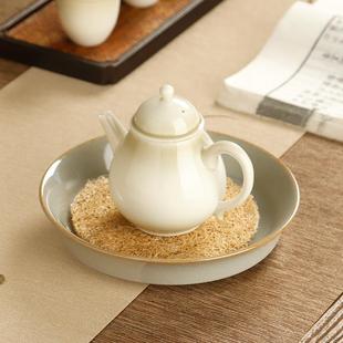 仿古汝窑藤编垫壶承干泡台茶承养壶垫禅意紫砂壶储水底座托盘壶托