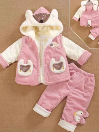 婴幼儿衣服01-2-3岁秋冬季套装男女宝宝中厚新生儿棉服外出三件套