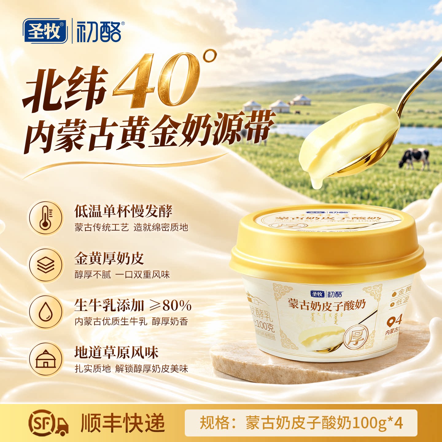 初酪内蒙古奶皮子酸奶内蒙特产单杯发酵厚奶皮低温生牛乳顺丰