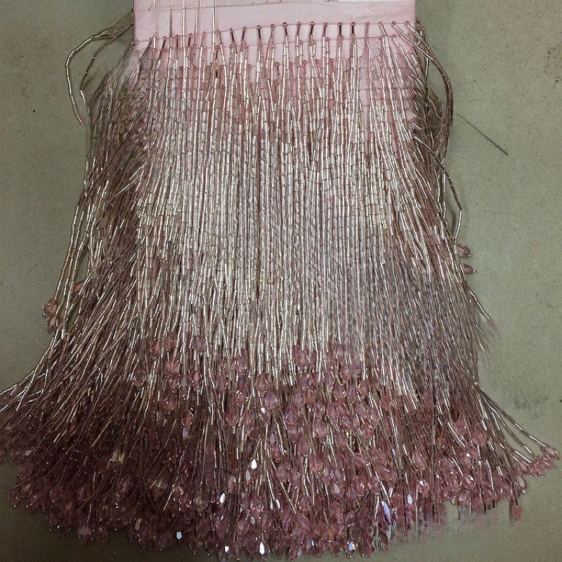 重工手工b钉珠15cm水晶珠管流苏织带花边 礼服婚纱家居窗帘diy辅