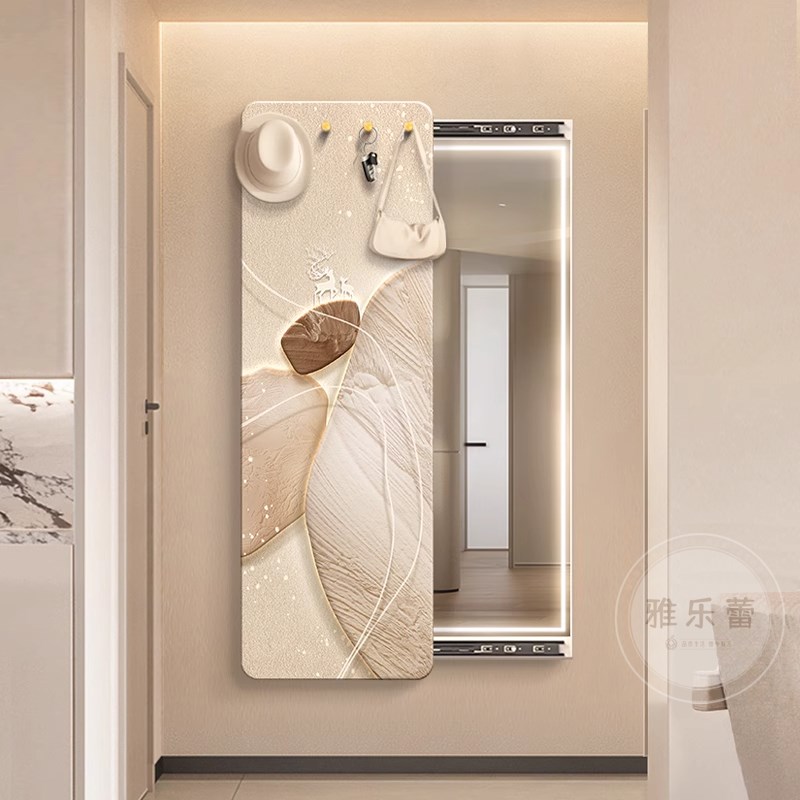 带灯光隐形穿衣镜壁画推拉全身镜可遮挡暗藏式镜子装W饰画玄关挂