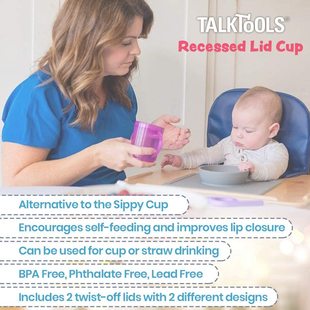 TalkTools Recessed Lid Cup with HaFndles - 2 Lids Included f