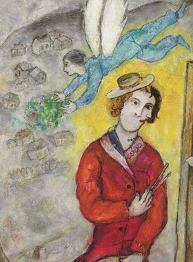 客厅玄关竖版装饰画夏加尔Marcy chagall油画自画像手绘临摹超现