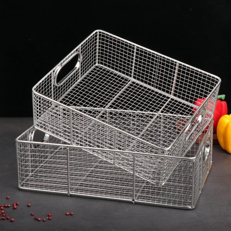 304不锈钢长方形网筐网篮提孔方篮大号油炸篮加粗钢丝Z沥水篮果篮