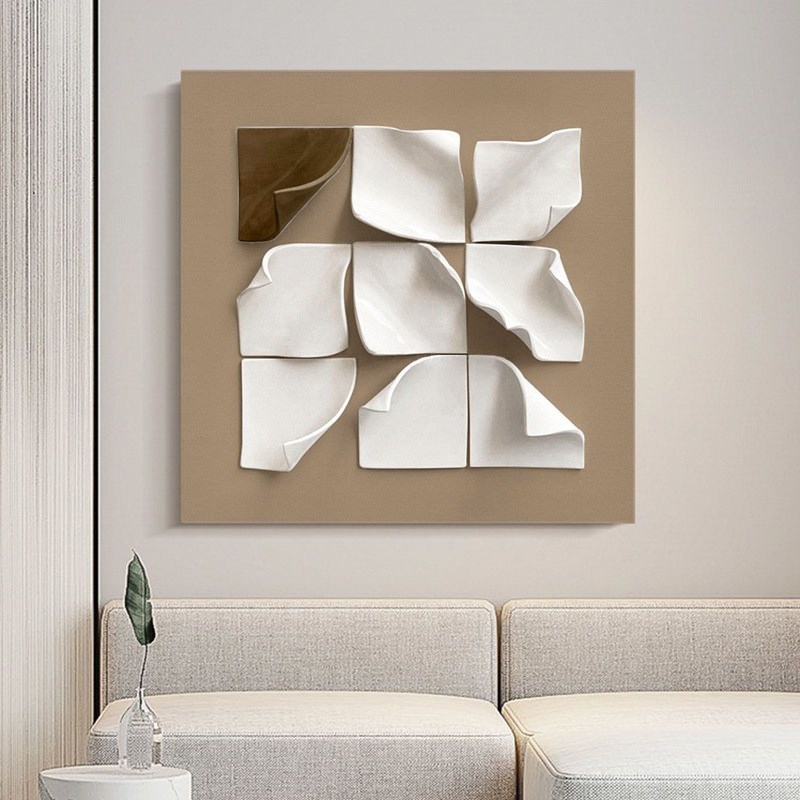 现代轻奢立体亚克力客厅装饰画奶油风高级L玄关实物画卧室床头壁