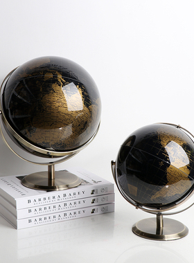 欧式地球仪摆件美式现代风格书y房书桌面摆件装饰品样板房家居饰