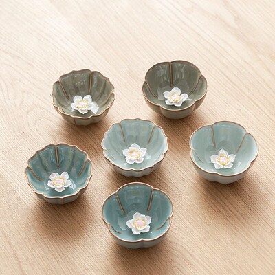 千丝家手捏花汝窑茶杯开片可养哥窑主人杯个M人单杯陶瓷功夫茶具