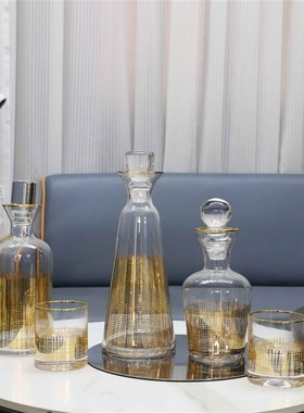 轻奢威士忌洋酒壶金丝玻璃酒具酒杯E摆件客厅酒柜饭厅家居软装饰