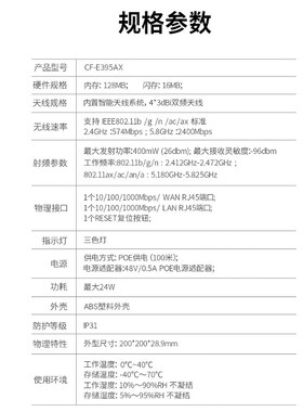 COMFAbST CF-E395AX 3000兆无线吸顶AP双频全千兆WIFI6穿墙POE供