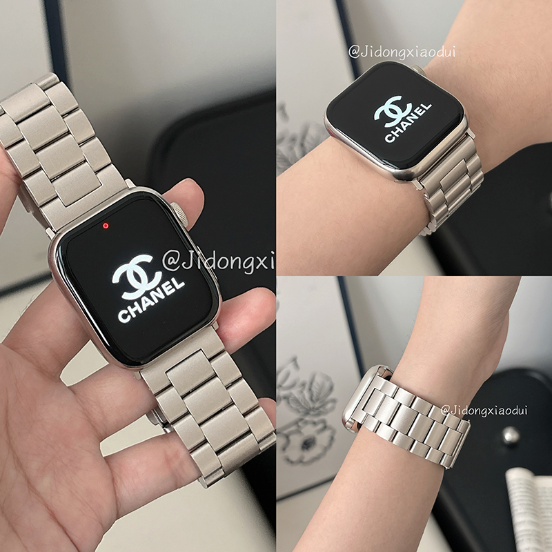 适用iwatch10苹果手表applewatch9表带s10夏季星光色金属s8s7金属Ultra2新款45SE百搭高级s6男款S9中性女小众