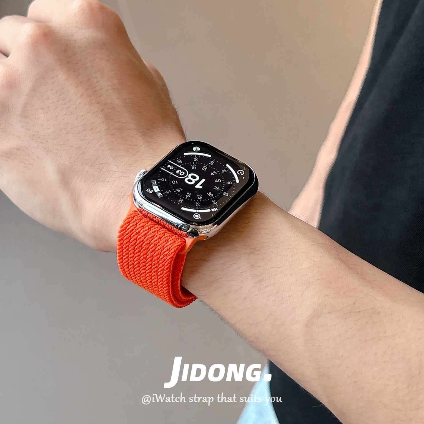 适用applewatchS11/10夏日活力橙运动透气尼龙表带苹果手表ultra3/2男情侣iwatch9/8/7/6新款高级SE小众腕带