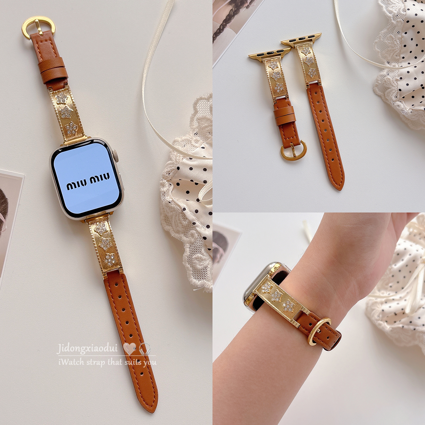 适用applewatchS11/10韩系布契拉提花朵手镯表带苹果手表ultra3/2女款闺蜜iwatch9/8/7/6新款休闲百搭SE腕带