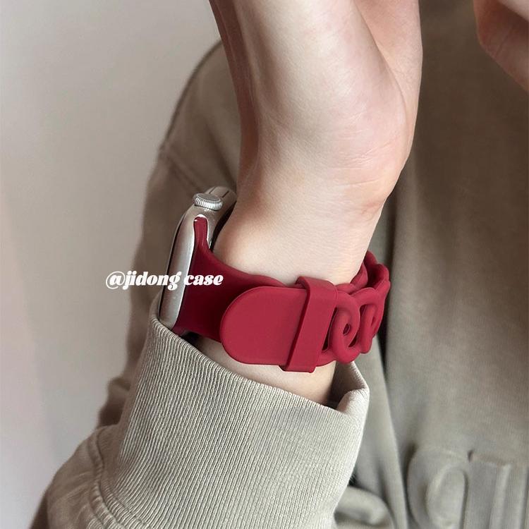 适用iwatch10表带S9苹果S10手表9秋冬显白酒红S8简约Applewatch8硅胶S7表壳SE运动7高级ultra女watchs腕带7男
