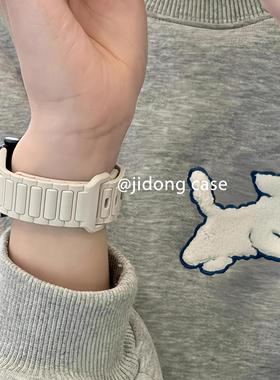 适用iwatch11表带S10苹果S9手表applewatch张婧怡同款钉扣女生S8新款S7腕带6硅胶SE透气5小众4创意ultra23男