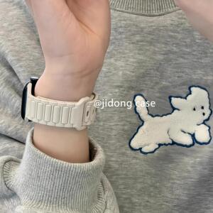 适用iwatch11表带S10苹果S9手表applewatch张婧怡同款钉扣女生S8新款S7腕带6硅胶SE透气5小众4创意ultra23男