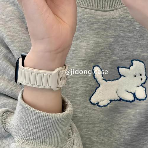 适用iwatch11表带S10苹果S9手表applewatch张婧怡同款钉扣女生S8新款S7腕带6硅胶SE透气5小众4创意ultra23男