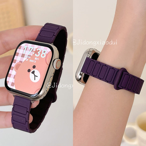 适用iwatch11苹果手表applewatch9表带s10张婧仪同款纯色小蛮腰s8s7磁吸Ultra23新款45SE硅胶6男女S9闺蜜小众