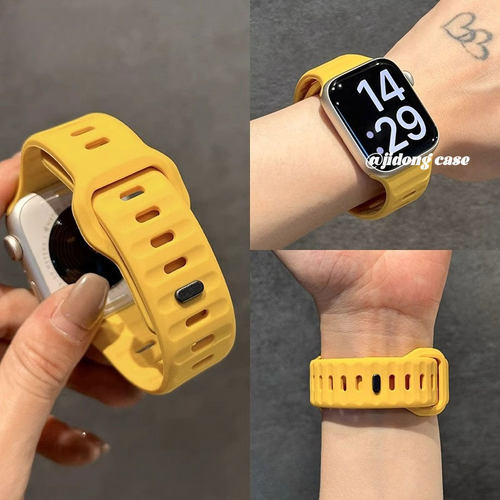 适用iwatch11表带S9苹果S10手表8活力黄纯色S7简约Applewatch硅胶S6表壳SE运动5高级ultra23女生watchs腕带男