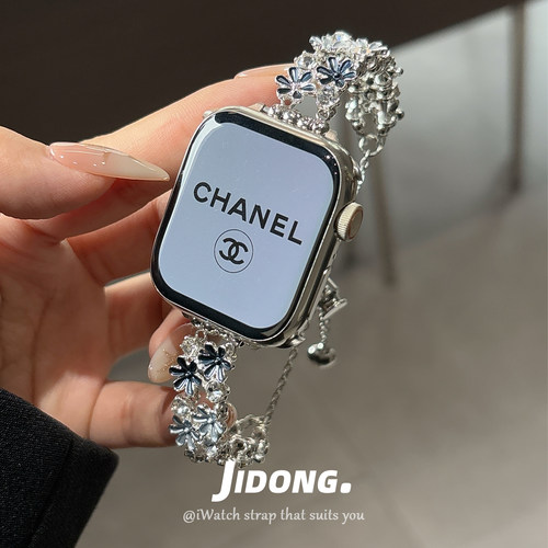 适用applewatchS11/10春夏珐琅花朵金属表带苹果手表ultra3/2女款闺蜜iwatch9/8/7/6新款休闲百搭SE小众腕带