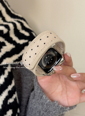 适用applewatchS11/10韩系星星灯芯绒魔术贴表带苹果手表ultra3/2女款闺蜜iwatch9/8/7/6新款休闲百搭SE腕带