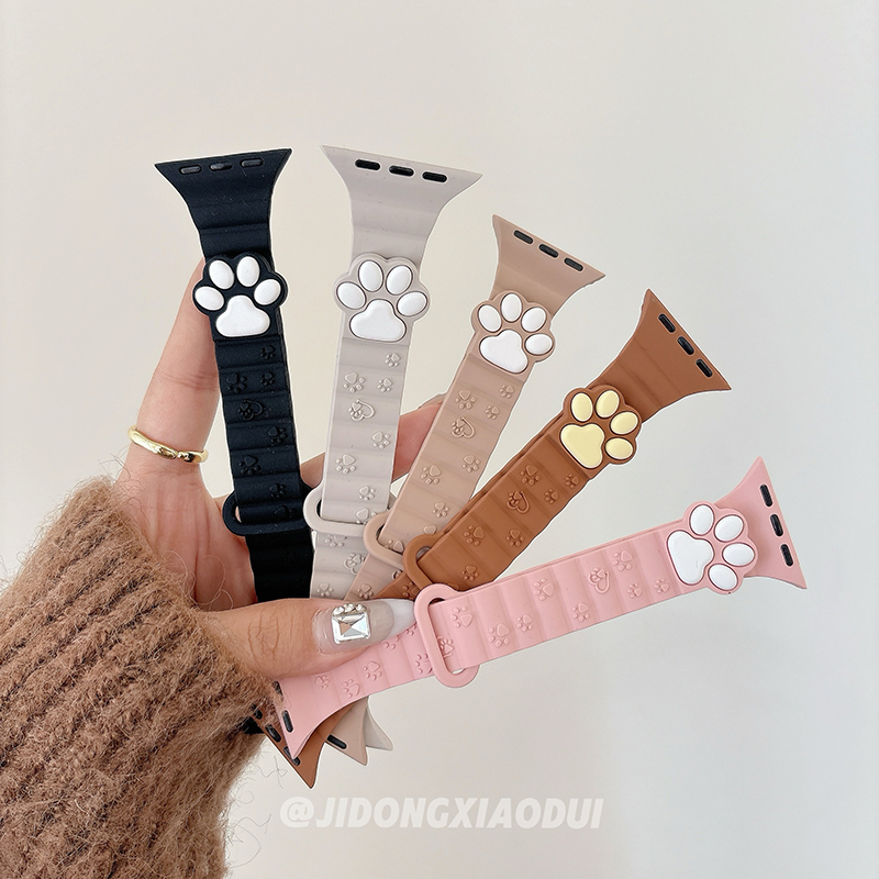适用iwatch10表带S9苹果S10手表9可爱立体小猫爪S8磁吸Applewatch8弹力S7表带SE少女7可爱ultra女watchs腕带6