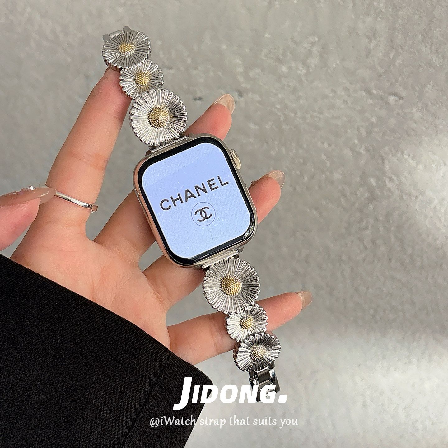 适用applewatchS11/10复古向日葵金属手镯表带苹果手表ultra3/2女情侣iwatch9/8/7/6新款高级简约SE小众腕带